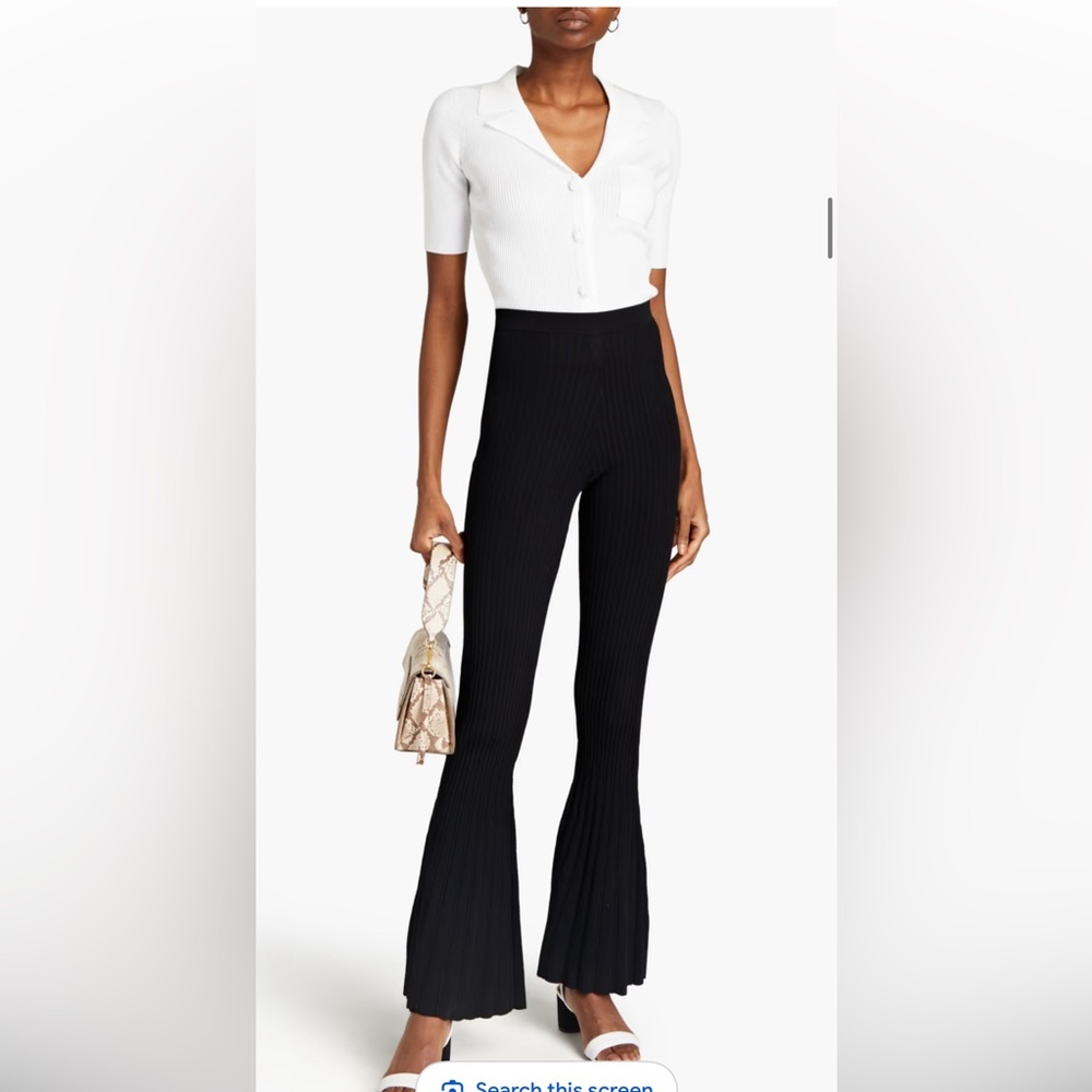 Sandro NOE RIBBED-KNIT FLARED PANTS IN BLACK size 38